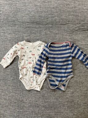 Woodland + blue striped onesies